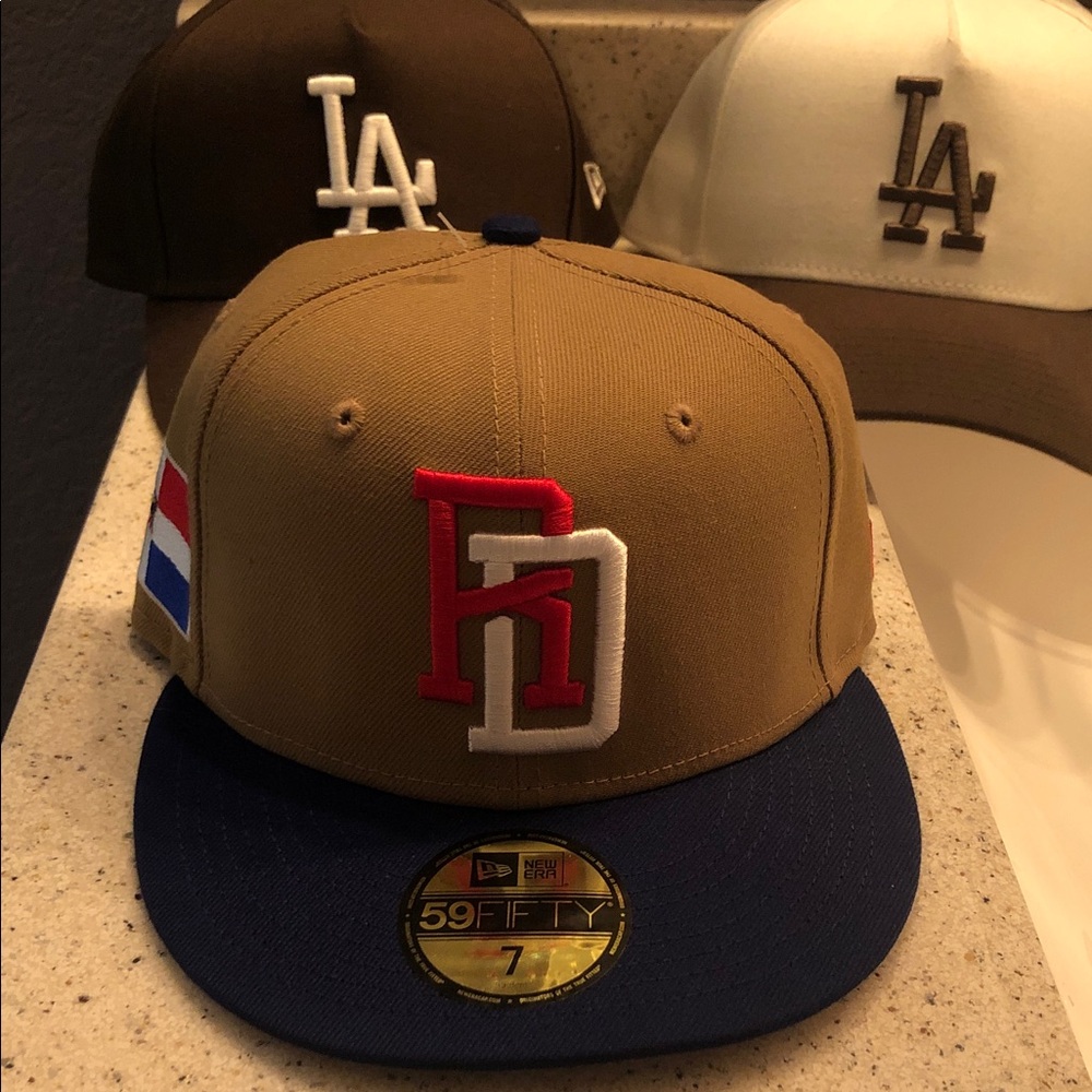 New Era Tan and Navy 59FIFTY Fitted Cap with Red and White Front Logo